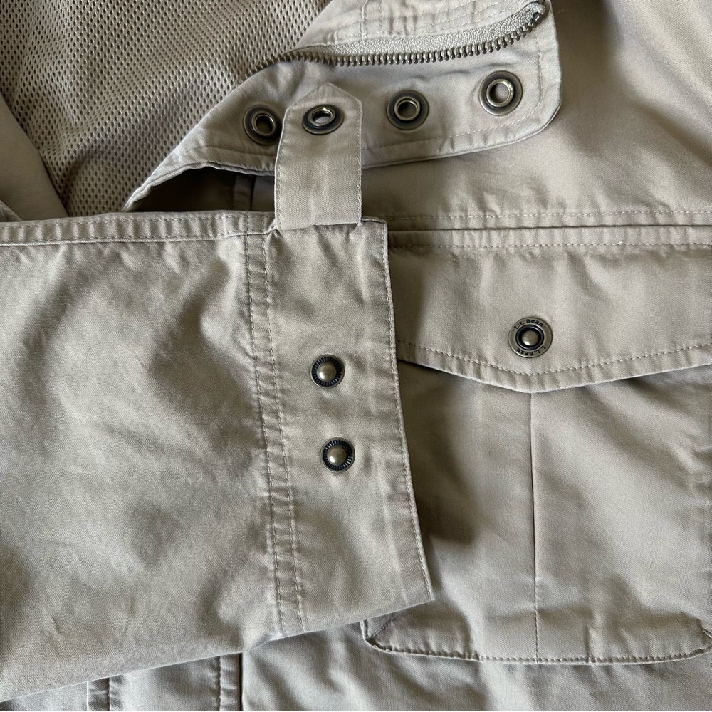 LL Bean Mens Khaki Utility Field Jacket Stowaway Hood 299789 Tan Large Regular - Picture 7 of 9